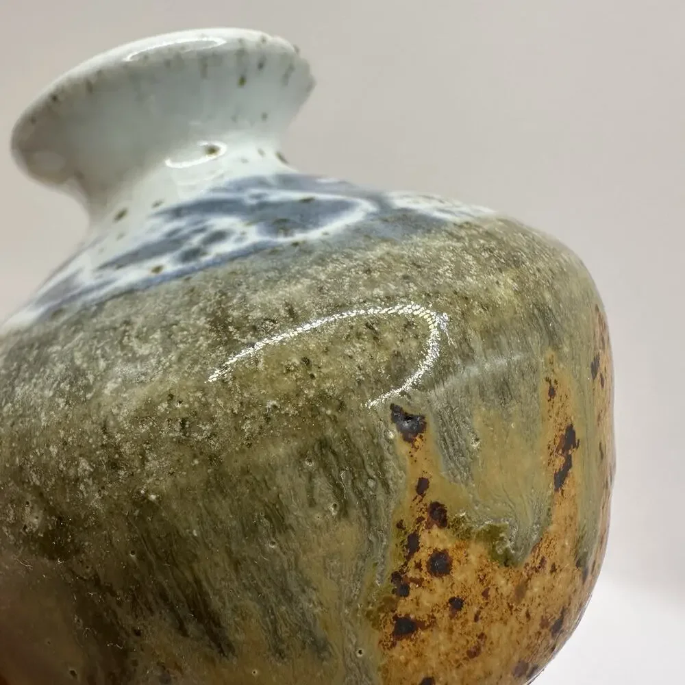Schelu Studio Pottery Albuquerque NM Vintage Vase Earthenware Stencil Drip Glaze